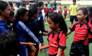 After game shaking hands with a majority of Cambodian girls and some boys